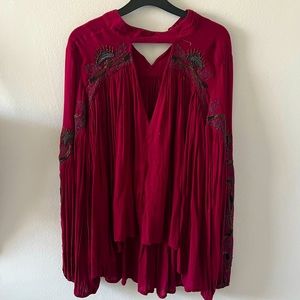 BEADED LONG SLEEVE FREE PEOPLE BLOUSE WITH NECK CUT OUT